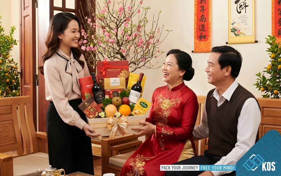 Qu&agrave; tặng Tết với giỏ qu&agrave;